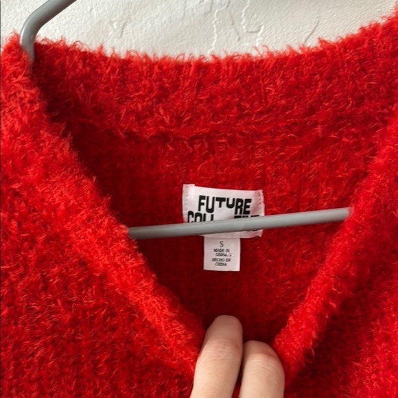 Future Collective Red Brocade Shaggy Soft Crewneck Pullover Sweater S - Picture 4 of 4